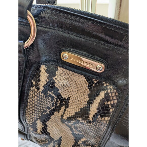 Michael Kors Honey Black Patent Leather Snake Python Embossed Tote Shoulder Bag - Picture 3 of 16